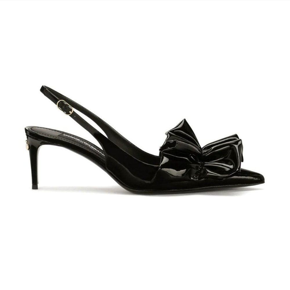 NIB Dolce & Gabbana Vernice ruched patent leather slingback pumps.37.5, 7.5